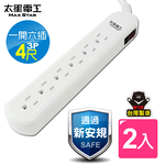 【太星電工】電腦線 一開六插延長線/3P 15A 4尺(美插頭)-2入, , large