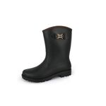 精選時尚雨鞋 MIT台灣製造 女鞋 女靴 中筒雨靴 防水鞋 簡約 時尚 金飾 修飾腿型 環保材質 好穿脫 耐磨 止滑 黑, , large