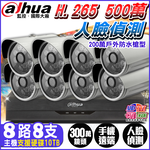 【帝網KingNet】大華 8路8支 1080P 紅外線夜視 H.265 監控套餐 5MP 500萬 主機, , large