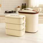 【A&R】日系316不鏽鋼三層便當盒 附餐具 保溫袋 1200ML - 香草奶霜, , large