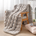 【Betrise】Gray | Prague imitation rabbit plush fur blanket (large size 180x210cm), , large