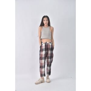 (S) queenshop韓牌高腰質感格紋黑色長褲二手衣