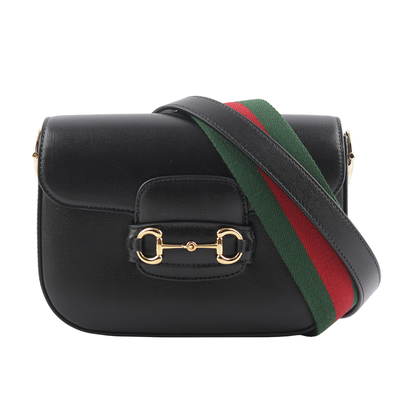 GUCCI Horsebit 1955 迷你皮革馬鞍包/黑色