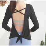 YOGA FLOW Gather(L)Sleeve - 後背雙交叉罩衫 - 墨黑 Black, , large