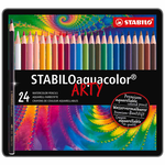 STABILO 德國 思筆樂 Aquacolor 水彩樂水溶性色鉛筆 鐵盒 24色組/盒 ST1624-5, , large