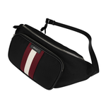 BALLY Code 經典紅白條紋尼龍腰包/黑色, , large
