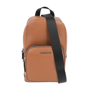 Michael Kors Cooper 銀字荔枝皮革口袋單肩背包(焦糖色)