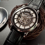 [星晴錶業]ARMANI手錶,44mm,AR00073機械鏤空錶面銀錶殼深黑色真皮皮革錶帶款, , large