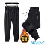 大尺碼-加絨 束口 休閒長褲-黑/灰-0204190, , large