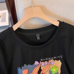 大尺碼-蝴蝶結 印花 圓領T恤-黑-0101146, , large