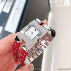 [星晴錶業]TommyHilfiger手錶,20mm, 34mm,TH00073白色錶面銀錶殼藍紅真皮皮革錶帶款