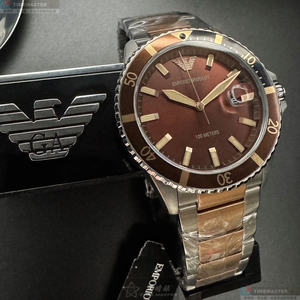 [星晴錶業]ARMANI手錶,42mm,AR00083古銅色錶面古銅色錶殼金銀相間精鋼錶帶款