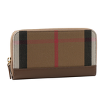 BURBERRY 格紋拼皮革ㄇ型拉鍊長夾/土棕色, , large