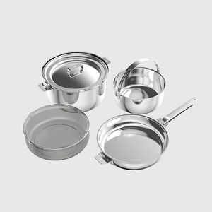 THANKFUL Chef's Steel Good Pot Series - 24cm Stainless Steel Frying Pan + 24cm Soup Pot Set (Includes Shared Lid)