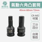 台灣現貨！3分4分 氣動六角凸頭套筒 總長60L 78L 三分 四分套筒組 CR-MO鉻鉬鋼 染黑 內六角, , large