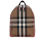 BURBERRY Jeff 大格紋帆布口袋拉鍊後背包/灰褐色/棕色, , large