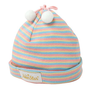 彩虹馬卡龍彈性嬰兒帽(純棉彈性羅紋絨球)-顏色隨機出貨