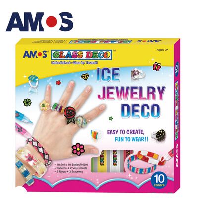 韓國AMOS 10色戒指手環DIY玻璃彩繪組 兒童玻璃彩繪 兒童玩具 繪畫玩具 (臺灣總代理公司貨)