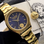[星晴錶業]VERSUS VERSACE手錶,34mm,VV00331寶藍色幾何立體圖形錶面金色錶殼金色精鋼錶帶款, , large