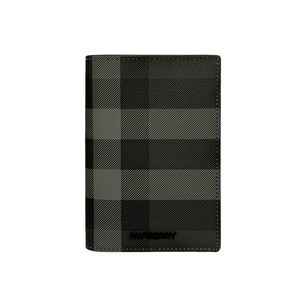 BURBERRY 格紋塗層帆布及牛皮護照夾/炭灰色