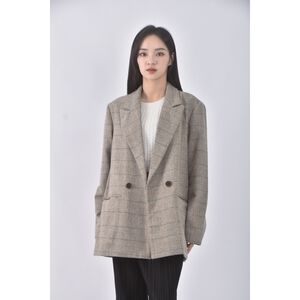 (L) funny powder韓牌質感格紋杏色外套二手衣
