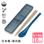 【百科良品】日本製 境內版 日系簡約 復古風 環保筷子+湯匙組 透明蓋 18CM-藍, , large