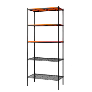 【Y HOUSE】90x45x210公分 松木五層收納層架 置物架 鐵架-烤漆黑柚木