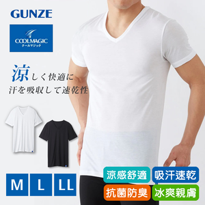 【日本郡是Gunze】COOLMAGIC 男士機能涼感 V領 短袖內衣 T-shirt-白色/黑色(M/L/LL)