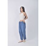 (XL) net高腰丹寧牛仔質感棉質純棉藍色長褲二手衣, , large
