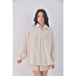 (F) 【智恩私服】質感棉質杏色襯衫上衣二手衣