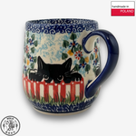 【SOLO Vintage】Cerraf Polish Pottery 320ml Mug Black Cat Garden Series Made in Poland, , large
