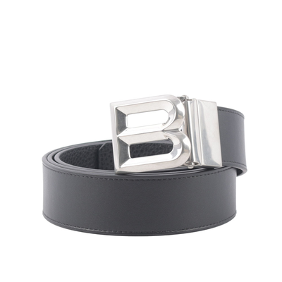 BALLY B-BUCKLE 3.5cm 銀釦小牛皮皮帶/黑色
