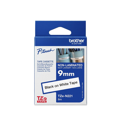 【 BROTHER】兄弟牌 白底黑字 9mmx8M 一般(無保護膜)標籤帶 / 包 TZe-N221