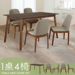 【Homelike】喜家居140cm黑岩板胡桃餐桌椅組(一桌四椅)(2517-24), , large