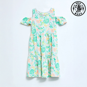 【SOLO Vintage】LCW Tropical Fruit Girls Sleeveless Dress Pure Cotton Green Made in Turkey 10-11y