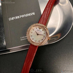 [星晴錶業]ARMANI手錶,26mm,AR00045貝母錶面玫瑰金錶殼紅真皮皮革錶帶款, , large