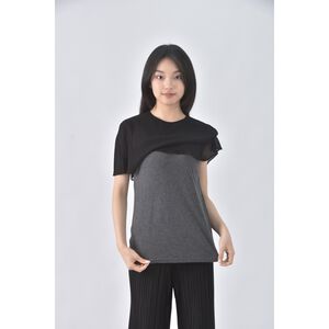 (S) chang lee yugin質感棉質假兩件灰色短袖上衣二手衣