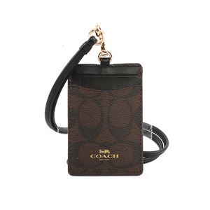 COACH PVC LOGO掛式証件套/卡夾/巧克力色