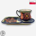 【SOLO歐洲家居】波蘭製 Cerraf 波蘭陶 180ml 早餐杯盤組 雅紅之宴系列, , large