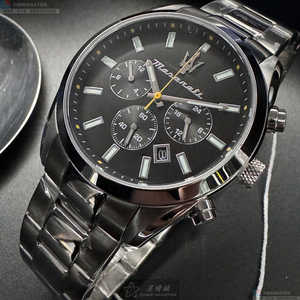 [星晴錶業]MASERATI手錶,42mm,R8853151010黑色錶面銀錶殼銀色精鋼錶帶款