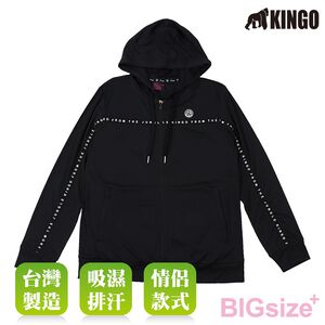 大尺碼-KINGO-女款-連帽 彈性 吸排 外套-黑-K44503