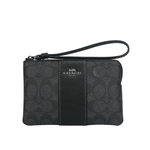 COACH 塗層帆布及皮革L 型拉鍊手拿包/炭灰色/黑色, , large
