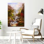 【御畫房】高山飛瀑 國家一級畫師手繪油畫60×90cm(VF-104), , large