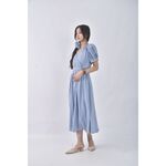 (S) chill k k碎花棉質公主袖藍色綁帶洋裝二手衣, , large
