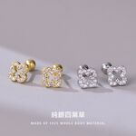 【A&R】韓版s925純銀鏤空幸運四葉草轉珠耳環 - 白金幸運 附馬卡收納盒, , large