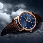 MIDO 美度 永恆系列午夜藍真鑽機械女錶-藍x咖啡錶帶/29mm M76003658, , large