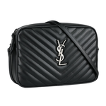 YSL Lou 銀字V紋小牛皮相機包/斜背包/黑色, , large