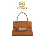 【ZENDAR】限量1折 頂級小牛皮防刮十字紋肩背包手提包 夢特系列 全新專櫃展示品(琥珀色), , large