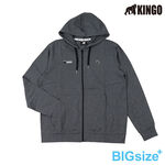 KINGO-大尺碼-男款 連帽彈性棉外套-丈青/深麻灰-K43502, , large