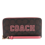 COACH Varsity 標誌塗層帆布附可拆提把長夾/巧克力色/西瓜紅, , large